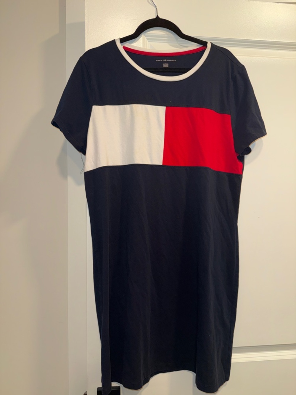 Tommy Hilfiger Navy Tee Dress with White & Red Block